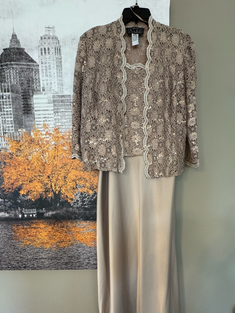 Alex Evenings Formal Lace Jacket and Dress in Champagne